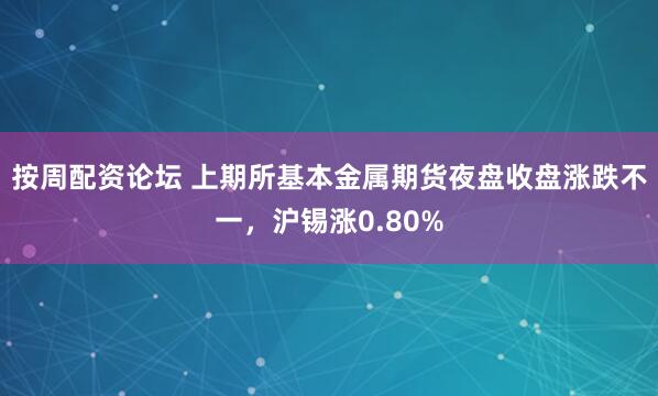 按周配资论坛 上期所基本金属期货夜盘收盘涨跌不一，沪锡涨0.80%
